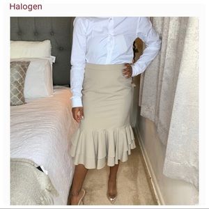 Khaki Halogen Ruffle Hem Pencil Skirt Size 2